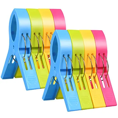 URAQT 8 Pezzi Mollette da Bucato, Mollette in Plastica Grandi Multicolore, Clip di Vestiti Antivento Pioli Supporti per Telo Mare, Trapunta, la Conservazione Degli Alimenti, la lavanderia