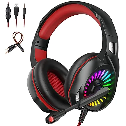 Cuffie Gaming Gioco LED RGB Microfono Cancellazione Rumore Driver 50mm Surround Audio Jack 3.5 e USB per PC PS4 Switch Xbox Smartphone