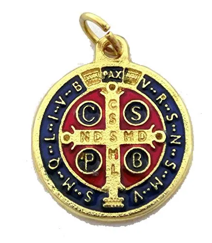 GTBITALY 60.048.21 medaglia di San Benedetto Smaltata a Mano Dorata Oro con Anello 2 cm