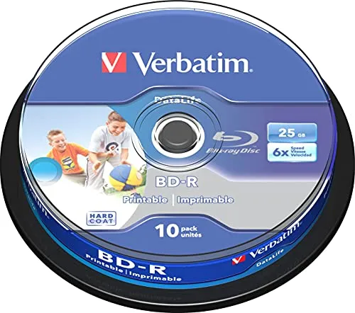 10 Verbatim DataLife BD-R Blu Ray Vergine 25GB printable stampabile