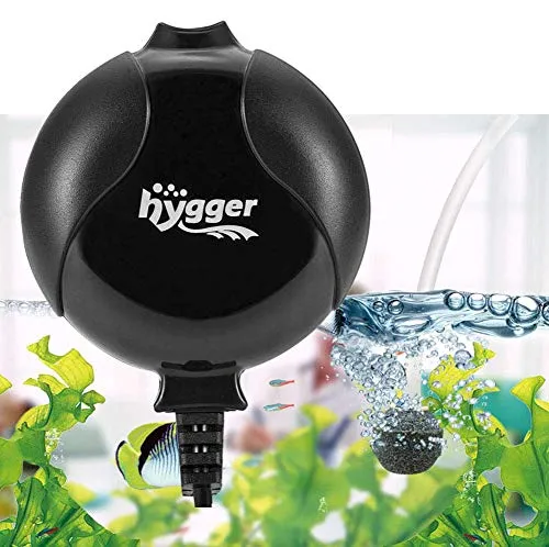 hygger Pompa d'Aria per Acquario Silenziosa 420mL /1.5W, Mini Pompa Ossigeno ad Alte Prestazioni Durevole Pompa ad Aria di Ossigeno per Acquario di 50 litres (Nero)
