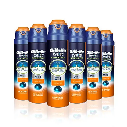 Gillette 2 in 1 Gel da Barba Sport Active, Maxi Formato da 6 x 170 ml