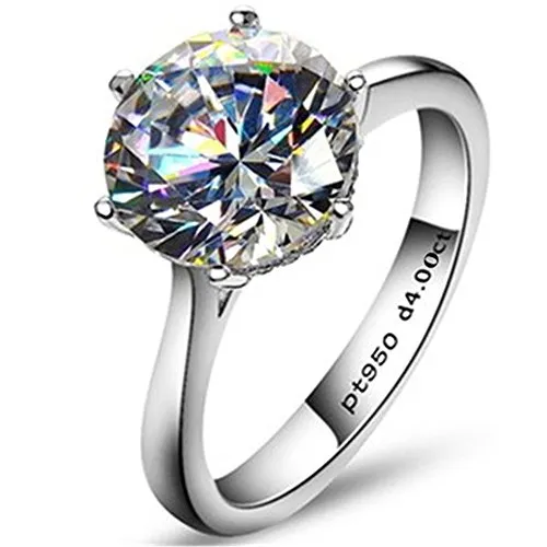 Anello di fidanzamento in argento Sterling con zirconia cubica rotonda da 4 carati, con solitario di diamanti sintetici e Argento, 52 (16.6), colore: bianco, cod. AB-R2062XJ