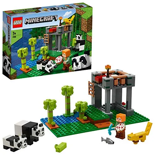 LEGO Minecraft - Minecraft-3 e l'Allevamento dei Panda con 2 Panda, Alex e un Gattopardo, Set di Costruzioni per Bambini +7 Anni, 21158