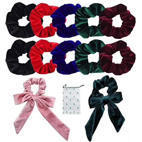 Hair Scrunchies Terciopelo Set, 10 piezas Staincrunchies Velvet y 2 piezas Moda Lazo Terciopelo Accesorios para el cabello para mujeres