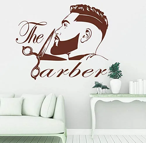 ZJfong  56x46cm Barbiere Uomini Barba Acconciatura Salon Parete Finestra Decal Grooming Moda Parrucchiere Taglio di capelli Barbiere Adesivo da parete Vinile