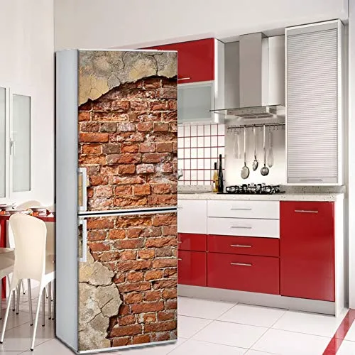 Lee My Adesivi per Frigo Frigorifero Porta Wrap Cover Mattone Rosso Vintage HD da Cucina Rimovibile Fai da Te Art Decal,60x180cm/23.6x70.8