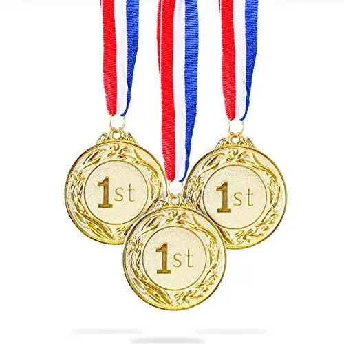 Juvale Medaglia d'oro (confezione da 6) – medaglie in metallo stile olimpico vincitore premio sport, competizioni, api ortografiche, bomboniere, 6,5 cm di diametro 81 cm nastro