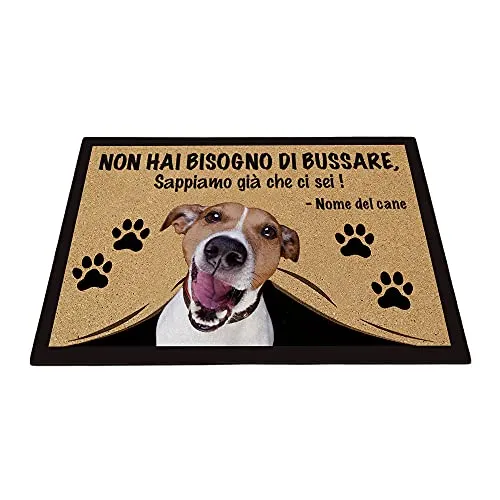 BAGEYOU Zerbino Personalizzato con Il Mio Cane Amore Jack Russell Terrier Non Hai Bisogno di Bussare Sappiamo già Che Ci Sei Tappetino 60 x 40 cm