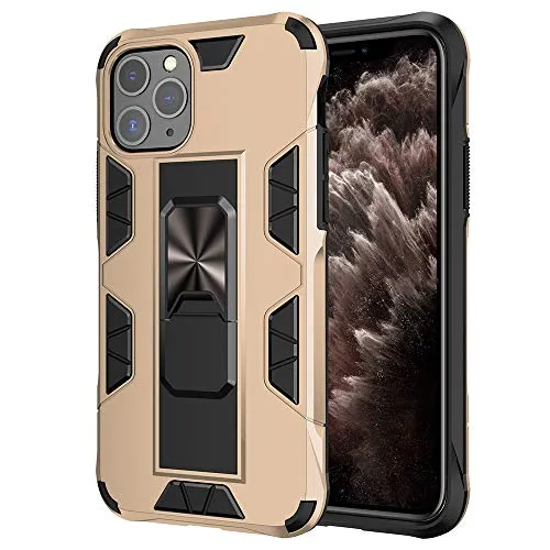 jaligel Cover iPhone 11 PRO, Custodia Silicone Slim Protettiva Antiurto AntiGraffio Bumper Case Custodia con Supporto(Lavoro con Supporto Magnetico per Auto) Full-Body Rugged Case - Oro