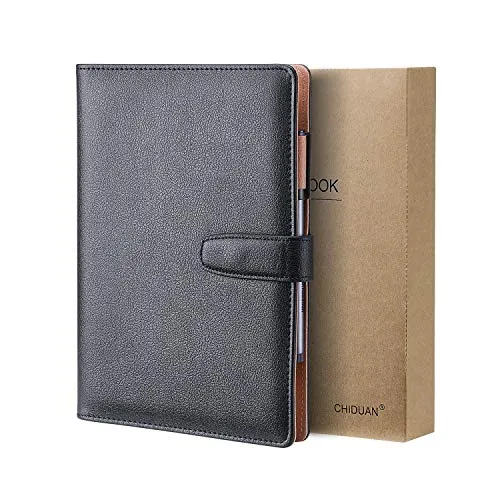 CHIDUAN Taccuino A5 in Pelle - Quaderno Riutilizzabile, Notebook Rigato/Classico con Tasca e Portapenne, 100 fogli di carta da 100 gr (nero)