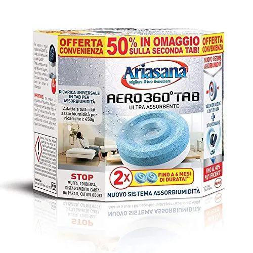 Ariasana Aero 360° - Ricarica Pastiglie Assorbi Umidità in Tab Neutra, 2 TAB da 450 g