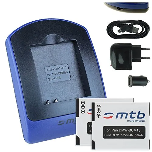 2x Batteria + Caricabatteria (USB/Auto/Corrente) per Panasonic DMW-BCM13 / Lumix DMC-FT5, TS5, TZ37, TZ40, TZ60, TZ70, TZ71, ZS30, ZS40.. - v. lista