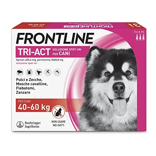 Frontline Triact, 3 Pipette, Cane XL (40-60Kg), Antiparassitario per Cani e Cuccioli di Lunga Durata, Protegge il Cane da Pulci, Zecche, Zanzare, Pappataci e Leishmaniosi, Antipulci 3 Pipette