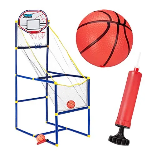 Relaxdays Basket Sala da Giochi in Set, Canestro Pallacanestro per Camera con 2 Palle, per Bambini, HLP 148x45x88 cm