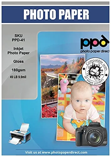 PPD A3 50 Fogli 180g Carta Fotografica Lucida Per Stampanti A Getto D'Inchiostro Inkjet - PPD-41-50