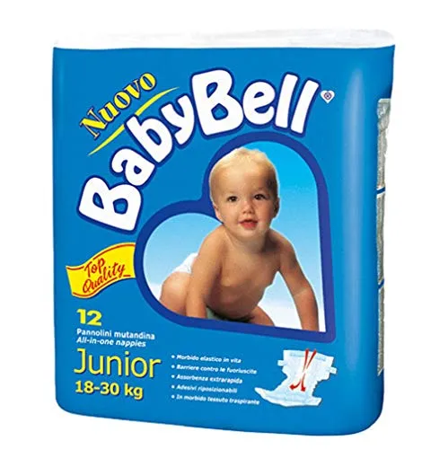 Baby Bell Junior Confezione da 12 pz. Pannolini a mutandina per neonati bambini 18-30 Kg, anatomici e supercompatti