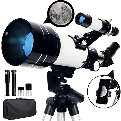 Upchase Telescopio Astronomico, 70/300/mm HD Telescopio Rifrattore, per Adulti Principianti Bambini, Treppiede Regolabile-Smartphone Adattatore, Osservare La Luna, Stelle, Paesaggio, Regalo di Natale