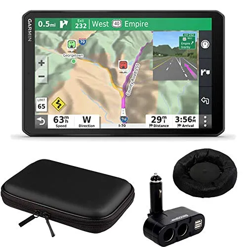 Garmin 010-02425-00 8 inch RV 890 GPS Navigator Bundle with Dual DC12V/24V Electronic Multifunction Car Socket Cigarette Lighter, Hard Shell 10 inch Case and GPS Navigation Dash-Mount