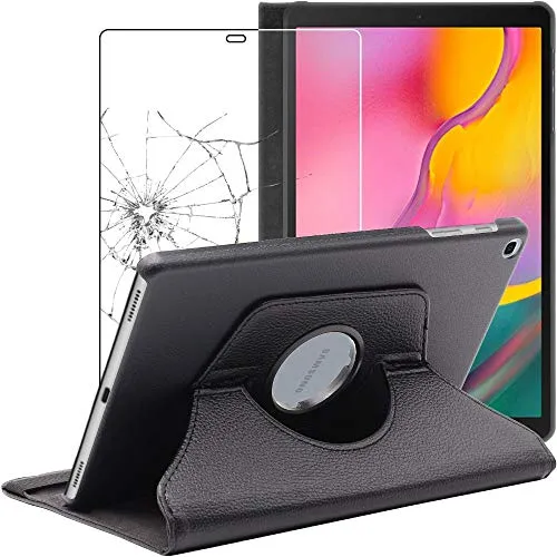 ebestStar - Cover Compatibile con Samsung Galaxy Tab A 10.1 2019 T515 Custodia Protezione Pelle PU con Supporto Rotazione 360, Nero + Pellicola Vetro Temperato [Tab: 245 x 149 x 7.5mm, 10.1'']