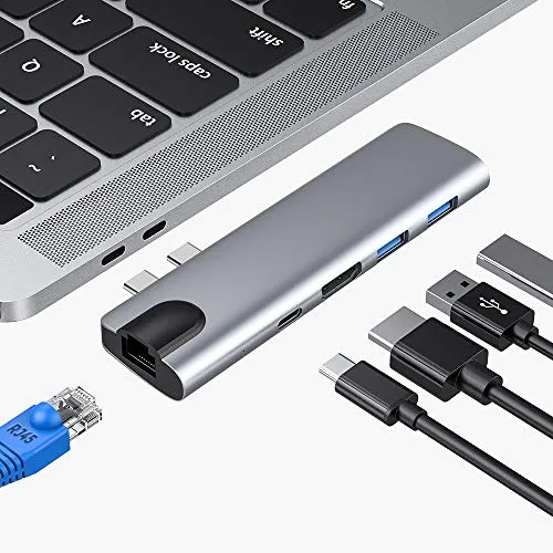 Hub USB C, adattatore Hub RJ45 HDMI di tipo C per Macbook Air 2018 Macbook Pro 2018 2017 2016 con uscita HDMI 4K, Ethernet RJ45 1000M, 2 porte USB 3.0 e porta di ricarica / dati di tipo PD C (Grey)
