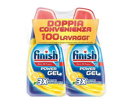 Finish Detersivo Per Lavastoviglie, 100 Lavaggi, Powergel, 2 Confezioni Da 50 Lavaggi, Limone