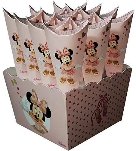 CARTOON WORLD 12 ASTUCCI Cono Porta Confetti Caramelle Piu Scatola Grande Disney Minnie Bal