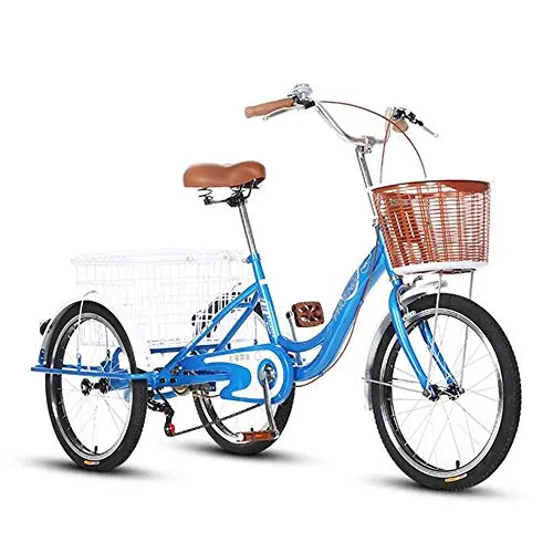 JHKGY Trike Adulto,Triciclo Portatile Ruote da 26 Pollici,Bicicletta Trike Ibrida A velocità Singola da Crociera,Bicicletta A 3 Ruote, Cestino da Carico per La Spesa,Blu