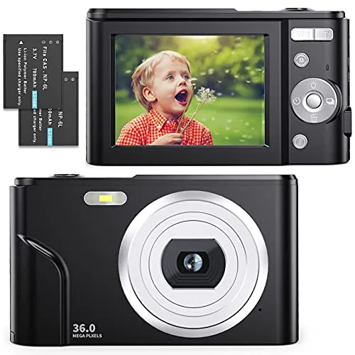 Fotocamera Digitale Compatta 1080P Full HD FamBrow Macchina Fotografica 36 MP Fotocamera Vlogging con Zoom Digitale 16X, 2.4" LCD Mini Video Fotocamer per Bambini, Adulti, Principianti (Nero)…