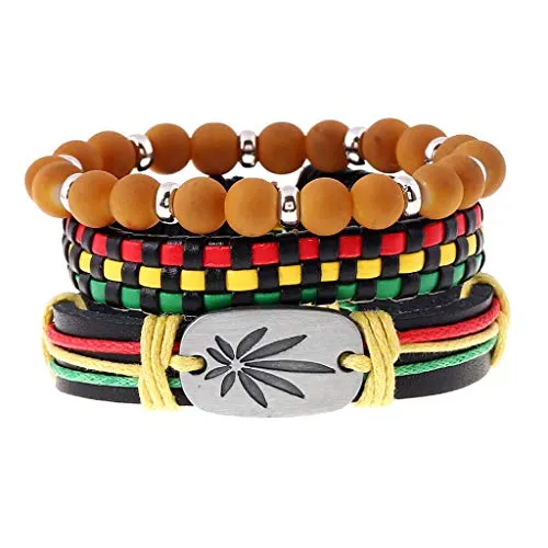 KERDEJAR Braccialetti, 3 Pezzi Bracciali Intrecciati Intrecciati in Corda di Canapa in Pelle Giamaica Rasta Reggae Jeweley