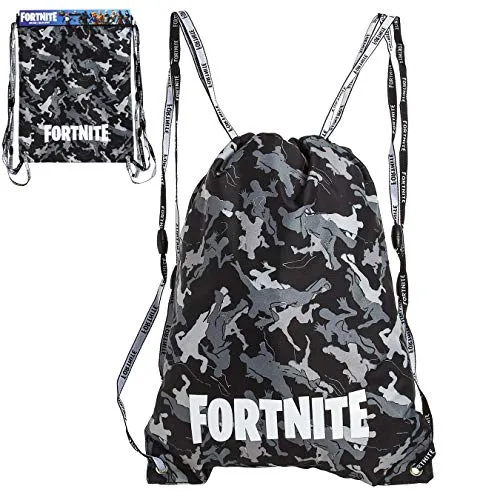 Fortnite Sacca Sportiva, Borsa Palestra Scuola, Zaino Coulisse Ragazzo, Uomo, Zainetto Bambino per Palestra, Piscina, Zaino Sportivo da Viaggio Leggero, Sacche Sportive, Regalo (Nero e Grigio)