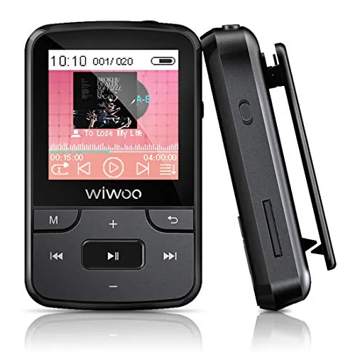 Wiwoo 16GB Lettore mp3 Bluetooth con Clip, Player Musicale Digitale Audio con Radio FM Registratore Vocale Capacità di Memoria Estensibile fino a 128 GB