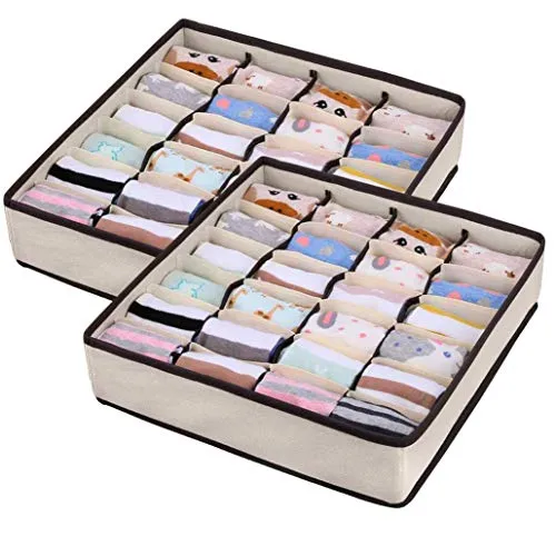 XCOZU 2 Pezzi Divisori per Cassetti Armadio, 24 Scomparti Organizer Guardaroba, Organizzatori per Biancheria Intima, Organizer Scatole per Riporre Calze, Reggiseni, Cravatte, Fazzoletti