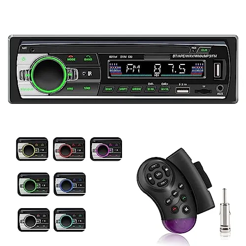GOKOCO Autoradio Bluetooth, 7 Luci a Colori 60W x 4 Stereo Auto 1 Din Car Radio con e Telecomando, Supporta MP3/ USB/SD/TF/AUX/File