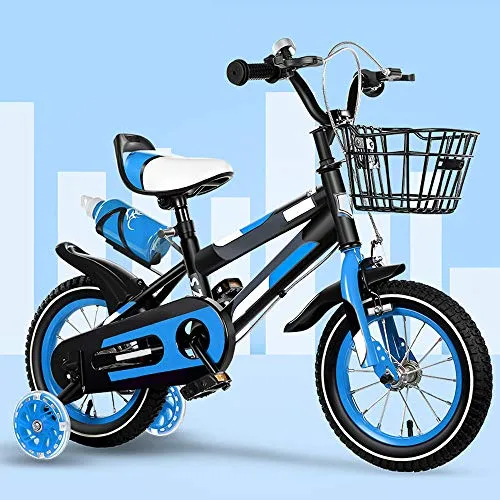 ZRZJBX 12" 14" 16" 18" BMX Freestyle Bicicletta per Bambini per Bici per Bambini, Regolabile, Resistente, con Stabilizzatori Rimovibili E Porta-Borraccia Sportiva,Blue-18