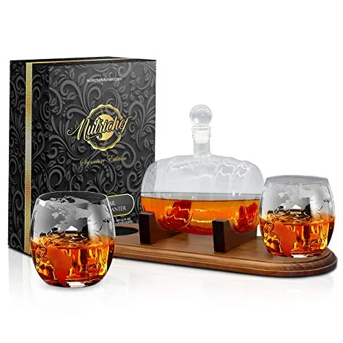NutriChef NCGDS19 - Set di bicchieri per whisky e whisky, 750 ml, con decanter senza piombo e tappo e base, in vetro, marrone