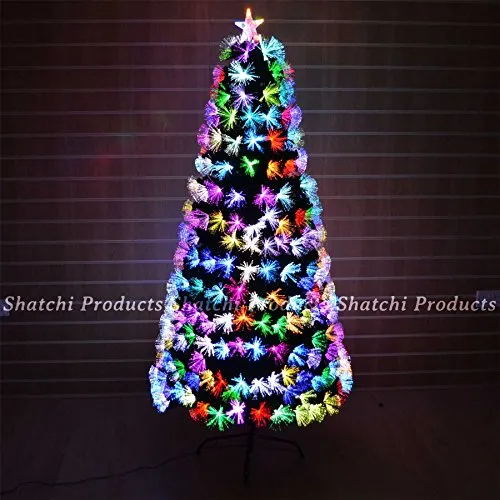 SHATCHI- Albero di Natale in Fibra Ottica Multicolore Che Cambia Colore con Vari Effetti, 180 cm, Verde, 182 cm, 6082