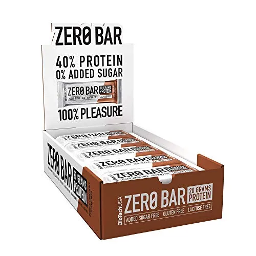 BioTechUSA Zero Bar Barretta ad alto contenuto proteico senza zuccheri aggiunti o aspartame, senza lattosio né glutine e con dolcificanti, 20 * 50 g, Doppio Cioccolato