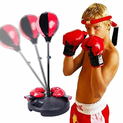 Punching Ball, borsa da punching Ball per bambini, supporto per palla di punzone regolabile in altezza, con guanti e una pompa