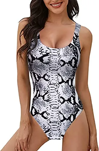 JFAN Costumi da Bagno Interi Donna con Scollo U Trikini Costume da Mare Spiaggia Piscina Sexy Costume da Bagno Intero Donna di Moda(Serpentina,L)