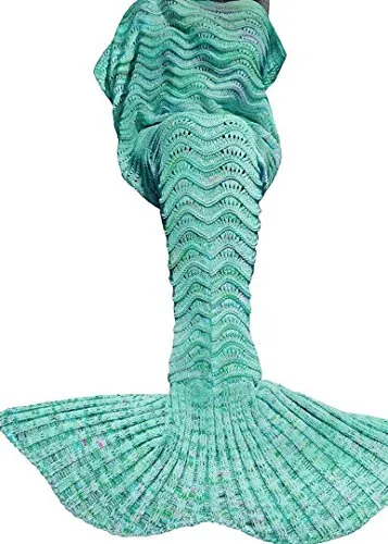 Umeicool Mermaid Coperta Uncinetto e Scala Manuale Morbido Onda Modello Quattro Stagioni Sacco a Pelo Per i Bambini o Gli Adulti (verde)