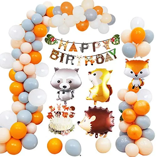 MMTX Animale Compleanno Festa Decorazione Bambini Festoni, Banner di Buon Compleanno Palloncino in Lattice 40 Palloncino Foil Animal per Ragazzo Ragazza Baby Shower di Bosco Compleanno