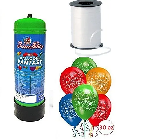 EUROTRE Bombola Gas Elio da 2,2 Litri + 30 Palloncini Buon Compleanno e Nastro per Legare Palloncini Omaggio Feste Party