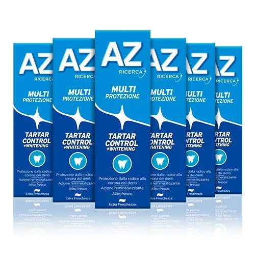 AZ Dentifricio Multi Protezione Tartar Control + Whitening 6 x 75 ml, Dentifricio al Fluoro per Adulti e Bambini