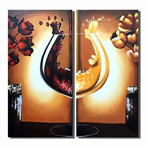 ZDFDC Quadro Moderno Quadri su Tela Natura Morta con Bicchiere di Vino Immagine per Sala da Pranzo Cucina Camera Decor-30x60cmx2_Senza Cornice