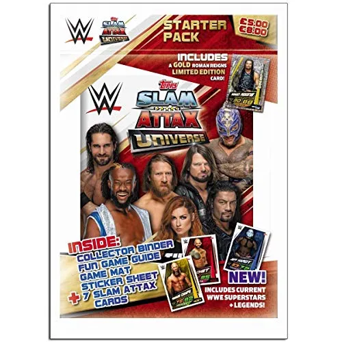 Topps FS0000715 Slam Attax WWE - Kit di base con cartelletta da collezione, rivista, campo da gioco, 4 carte da collezione e carta in edizione limitata, multicolore