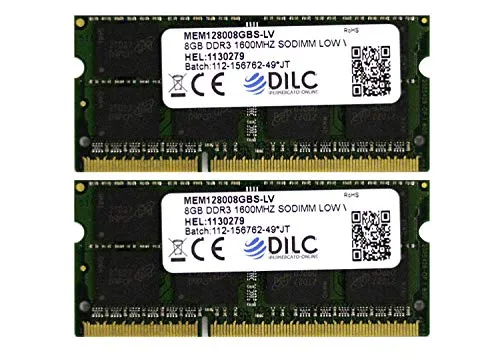 DILC, RAM DDR3 SODIMM 8GB, 2 Memorie RAM per Pc Portatile, PC3-12800, 1600Mhz (204 Pin), 1.35v (Low Voltage), Compatibili con Pc Portatili/Notebook o Mini Pc con Slot SODIMM, Garantite a Vita, 2 Pezzi