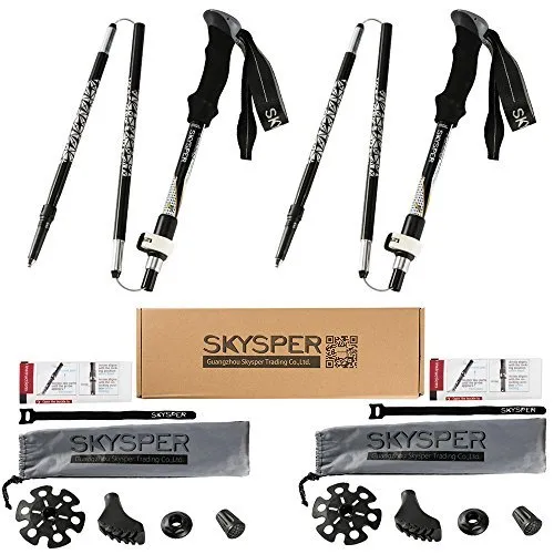 SKYSPER 1 Paio Bastoncini da Trekking in Ultraleggero Lega di Alluminio al Carbonio Bastoncini Telescopici 5 Selezioni Antishock e Cinturino da Polso Regolabile per Trekking, Escursioni, Viaggi