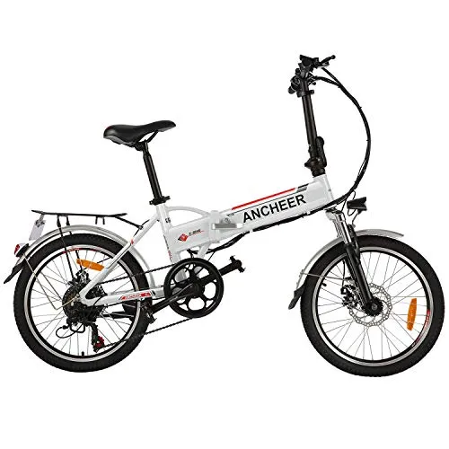 BIKFUN Bicicletta Elettrica Pieghevole, Bici Elettriche 20", Motore 250W Batteria 36V 8Ah, Shimano a 7 velocità (Bianco)