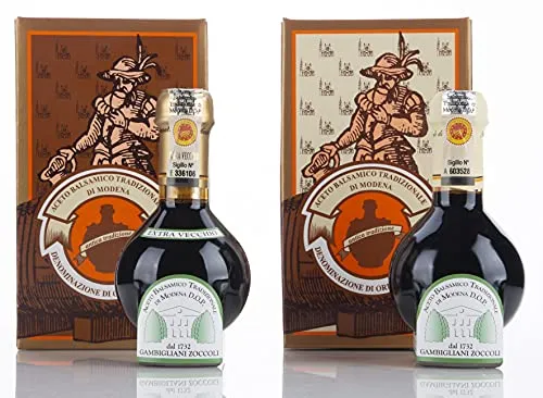 Acetaia Gambigliani Zoccoli - Duetto di Aceto Balsamico Tradizionale di Modena D.O.P. 2 Boccette da 100 ml di ABTM minimo 12 e oltre 25 anni d'invecchiamento